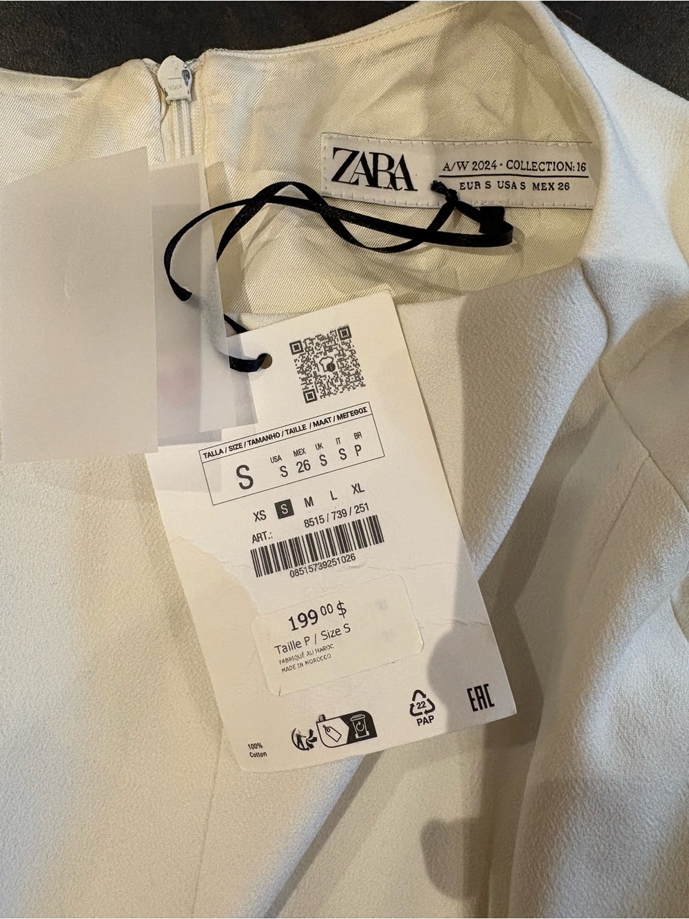 Zara White Long-Sleeve Formal Wedding Maxi Dress Small - Picture 8 of 10
